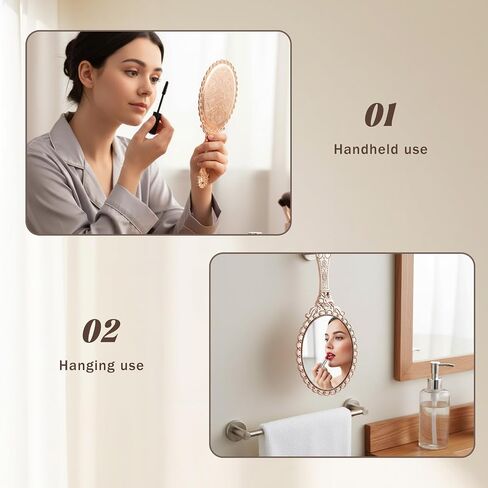 Vintage Hand Mirror, Portable ABS Vintage Handheld Mirror Rose Gold Embossed Hand Held Mirror Handheld Travel Mirrors for Women Face Makeup Travel Princess Party Favors Gift in Saudi Arabia