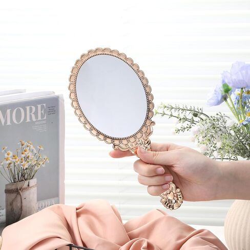 Vintage Hand Mirror, Portable ABS Vintage Handheld Mirror Rose Gold Embossed Hand Held Mirror Handheld Travel Mirrors for Women Face Makeup Travel Princess Party Favors Gift in Saudi Arabia
