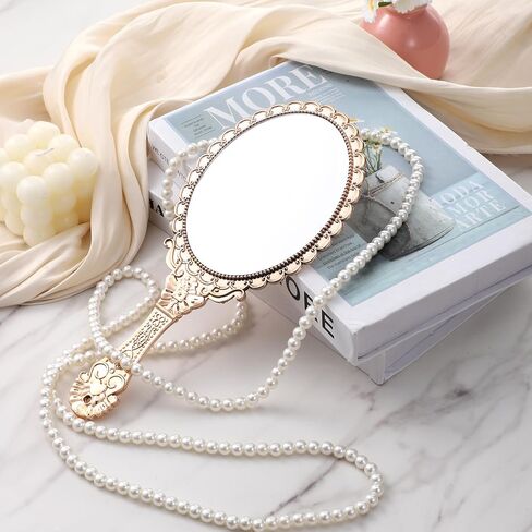Vintage Hand Mirror, Portable ABS Vintage Handheld Mirror Rose Gold Embossed Hand Held Mirror Handheld Travel Mirrors for Women Face Makeup Travel Princess Party Favors Gift in Saudi Arabia