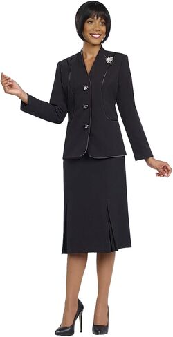 Women Two-Piece Skirt Suit Set | Pleated Skirt with V-Neck Jacket and Removable Brooch | Usher Suit by Ben Marc | BM78098 in Saudi Arabia