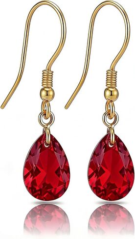 14k Yellow Gold Pear Cut Birthstone Dangle Earrings for Women, Created Gemstone Earrings 6x9mm Teardrop Drop Earrings, Christmas Birthday Jewelry Gifts for Mom Wife Her in Saudi Arabia
