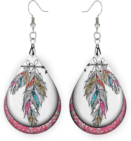 Teardrop Wood Earrings Light Weight Printed Image Dangle Jewelry, Fun and Funky Earrings Handmade in Saudi Arabia