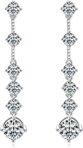S925 Sterling Silver Fringe Dangle Earrings for Women, 2ct VVS1 D-color Diamond Ear Stud, Great for Wedding Day or Special Occasions in Saudi Arabia