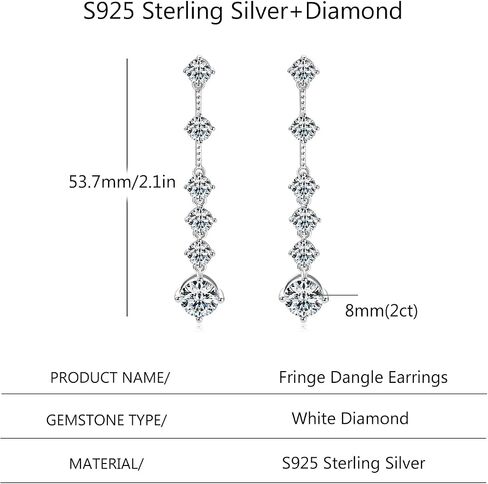 S925 Sterling Silver Fringe Dangle Earrings for Women, 2ct VVS1 D-color Diamond Ear Stud, Great for Wedding Day or Special Occasions in Saudi Arabia