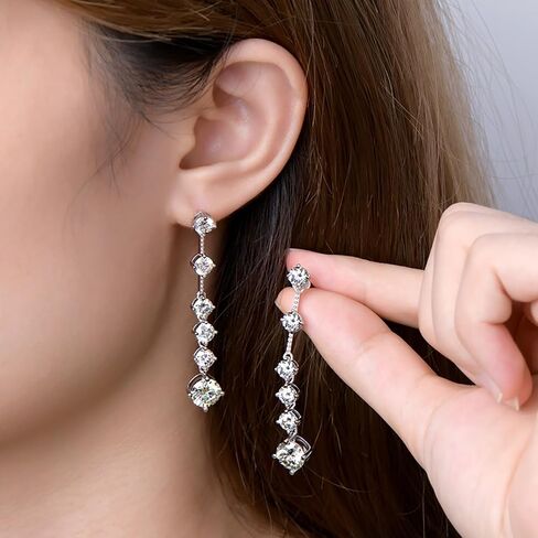 S925 Sterling Silver Fringe Dangle Earrings for Women, 2ct VVS1 D-color Diamond Ear Stud, Great for Wedding Day or Special Occasions in Saudi Arabia