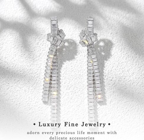 18k Gold Plated Silver Bow Dangle Earrings for Women, Trendy Hypoallergenic Drop Earrings, Elegant Wedding Earrings, Ideal Gift for Anniversary, Birthday, Girlfriend, Prom in Kuwait