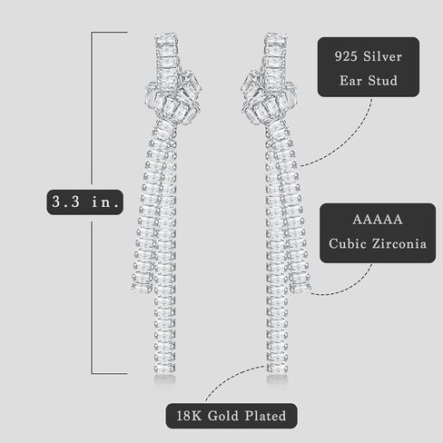18k Gold Plated Silver Bow Dangle Earrings for Women, Trendy Hypoallergenic Drop Earrings, Elegant Wedding Earrings, Ideal Gift for Anniversary, Birthday, Girlfriend, Prom in Kuwait