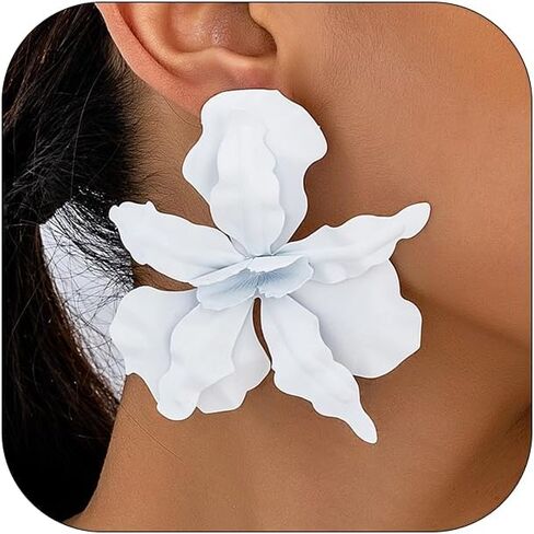 Large Flower Earrings For Women Vintage Colored 3d Irregular Large Flower Earrings Trendy Party Prom Jewelry For Women in Kuwait
