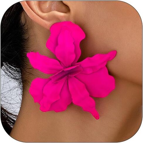 Large Flower Earrings For Women Vintage Colored 3d Irregular Large Flower Earrings Trendy Party Prom Jewelry For Women in Kuwait