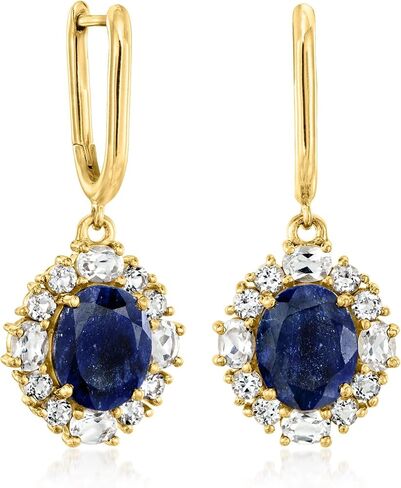 Ross-Simons 6.50 ct. t.w. Sapphire and 2.80 ct. t.w. White Topaz Drop Earrings in 18kt Gold Over Sterling in Saudi Arabia