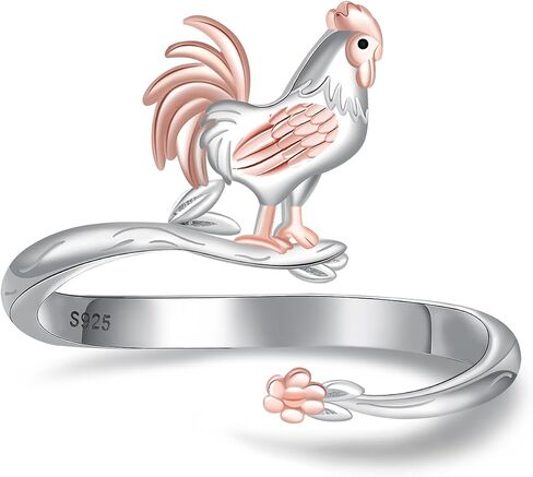 925 Sterling Silver Chicken Ring: Cute Animal Adjustable Open Rings Rooster Gifts Animal Ring for Women in Kuwait