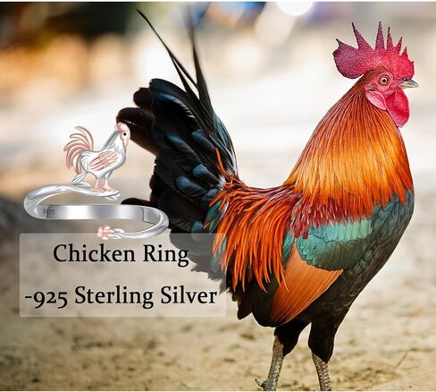 925 Sterling Silver Chicken Ring: Cute Animal Adjustable Open Rings Rooster Gifts Animal Ring for Women in Kuwait