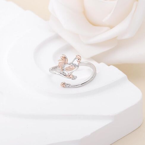 925 Sterling Silver Chicken Ring: Cute Animal Adjustable Open Rings Rooster Gifts Animal Ring for Women in Kuwait