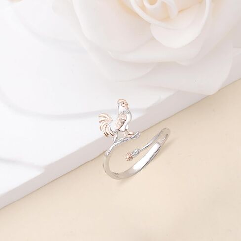 925 Sterling Silver Chicken Ring: Cute Animal Adjustable Open Rings Rooster Gifts Animal Ring for Women in Kuwait