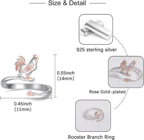 925 Sterling Silver Chicken Ring: Cute Animal Adjustable Open Rings Rooster Gifts Animal Ring for Women in Kuwait