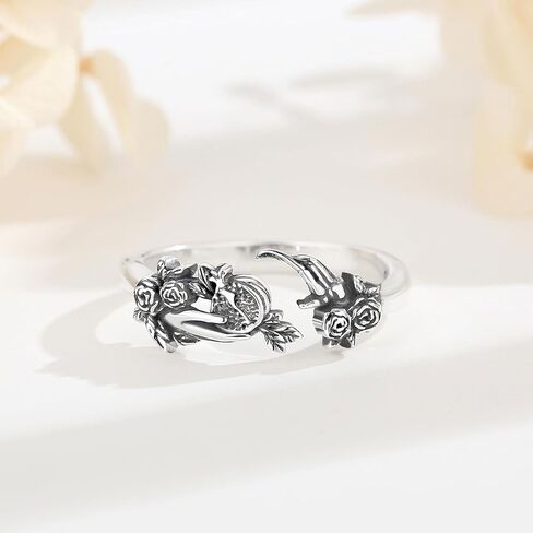 EUDORA Persephone Greek Goddess Rings for Women S925 Sterling Silver, Vintage Persephone Greek Goddess of The Spring and Underworld Vegetation Adjustable Open Ring Jewelry Gifts for Women in Kuwait
