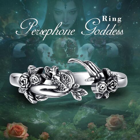 EUDORA Persephone Greek Goddess Rings for Women S925 Sterling Silver, Vintage Persephone Greek Goddess of The Spring and Underworld Vegetation Adjustable Open Ring Jewelry Gifts for Women in Kuwait