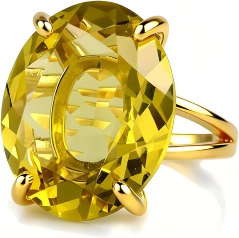 Oval Lemon Quartz Ring - Gold Filled Yellow Stone - Large Prong Set Center - Oval Gemstone Statement - Birthday Proposal Gift - Modern Gold Band in Kuwait