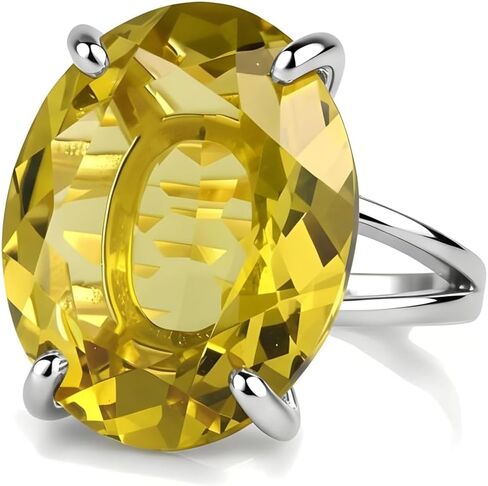 Oval Lemon Quartz Ring - Gold Filled Yellow Stone - Large Prong Set Center - Oval Gemstone Statement - Birthday Proposal Gift - Modern Gold Band in Kuwait