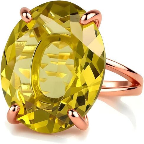 Oval Lemon Quartz Ring - Gold Filled Yellow Stone - Large Prong Set Center - Oval Gemstone Statement - Birthday Proposal Gift - Modern Gold Band in Kuwait