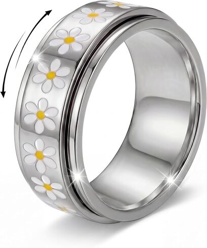 Daisy Fidget Ring for Anxiety Relief - 18K Gold Plated Anti-Stress Spinner Band,Stainless Steel Statement Flower Rings for Women Men,Thoughtful Gift for Birthday Valentine's Day, Band Jewelry Size 6-10 in Saudi Arabia