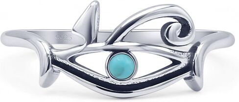 Minimalist 8mm Round Gemstone Eye Of Horus Ring Oxidized Egyptians Symbol Amulet Protection Jewelry Vintage Style Statement Rings For Women 925 Sterling Silver in Saudi Arabia