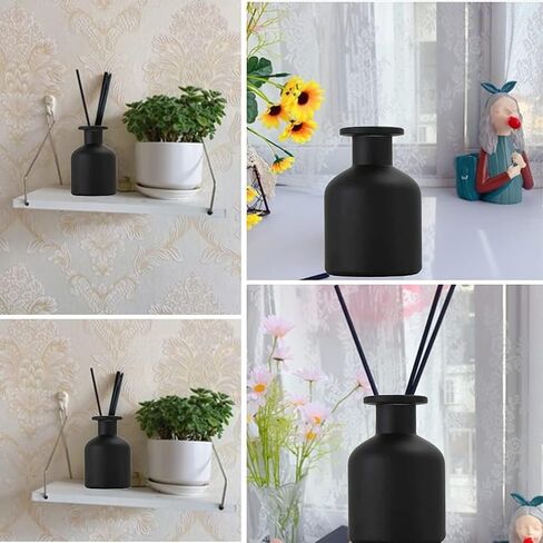 Glass Diffuser Bottles Empty Refillable Glass Container Jar 150ml / 5oz Fragrance Accessories DIY Replacement Diffuser Sticks Sets for Essential Oils Reed Sticks Crafts Spa Home Decoration (Black) in Saudi Arabia