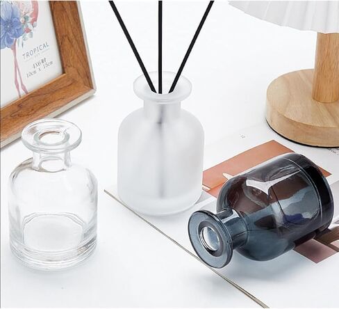 Glass Diffuser Bottles Empty Refillable Glass Container Jar 150ml / 5oz Fragrance Accessories DIY Replacement Diffuser Sticks Sets for Essential Oils Reed Sticks Crafts Spa Home Decoration (Black) in Saudi Arabia
