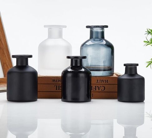 Glass Diffuser Bottles Empty Refillable Glass Container Jar 150ml / 5oz Fragrance Accessories DIY Replacement Diffuser Sticks Sets for Essential Oils Reed Sticks Crafts Spa Home Decoration (Black) in Saudi Arabia