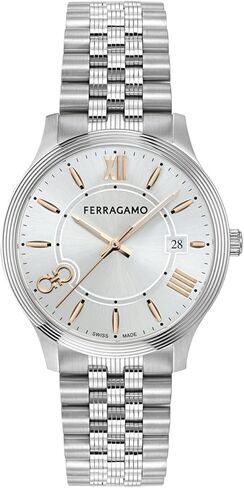 Ferragamo Duo Men’s Watch, Swiss Made Luxury Designer Watch for Men with Silver Sunray Dial, Silver 40mm Stainless Steel Case, Stainless Steel Bracelet, Deployant Clasp, 5 ATM in Kuwait