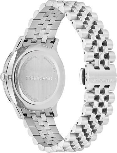 Ferragamo Duo Men’s Watch, Swiss Made Luxury Designer Watch for Men with Silver Sunray Dial, Silver 40mm Stainless Steel Case, Stainless Steel Bracelet, Deployant Clasp, 5 ATM in Kuwait
