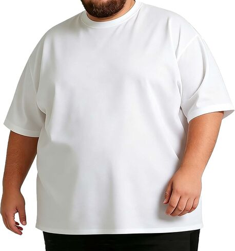 Men's Big T-Shirts XXL-6XL Cotton Blend Crew Neck Plain Casual Short Sleeve Tees Soft Stretch Lightweight Shirts in Kuwait