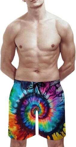 Mens Tie Dye Quick Dry Printed Short Swim Trunks with Mesh Lining Swimwear Bathing Suits,Colourful,L, Large in Saudi Arabia