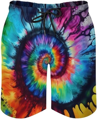 Mens Tie Dye Quick Dry Printed Short Swim Trunks with Mesh Lining Swimwear Bathing Suits,Colourful,L, Large in Saudi Arabia