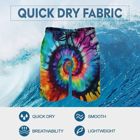 Mens Tie Dye Quick Dry Printed Short Swim Trunks with Mesh Lining Swimwear Bathing Suits,Colourful,L, Large in Saudi Arabia