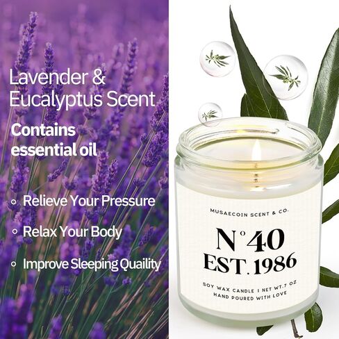 40th Birthday Gifts Women, 1986 Birthday Gifts for Women Men, Turning 40 Year Old Birthdays Decorations for Wife, Mom, Sisters, Friends, Happy 40th Bday Candle, Lavender, 7oz in Saudi Arabia