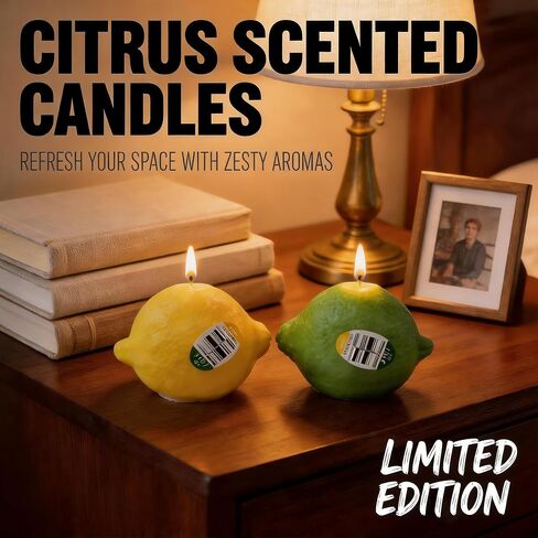 Lemon Shape Scented Candles Set,2 Pack Realistic Fruit Shape Soy Wax Aroma Decorative Candles,Fresh Citrus Scent for Bright Kitchen Decor,Summer Wedding Favors in Saudi Arabia