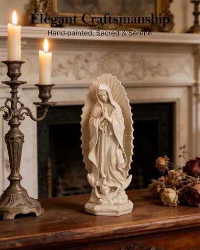 Virgen de Guadalupe Statue, Our Lady of Guadalupe Statue Virgin Mary Figurine, 11.8 Inch Catholic Religious Home Decor Gift for Women, Resin Indoor Outdoor Garden Statuary Religious Décor (Beige) in Saudi Arabia