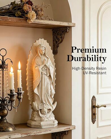 Virgen de Guadalupe Statue, Our Lady of Guadalupe Statue Virgin Mary Figurine, 11.8 Inch Catholic Religious Home Decor Gift for Women, Resin Indoor Outdoor Garden Statuary Religious Décor (Beige) in Saudi Arabia