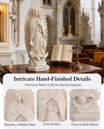 Virgen de Guadalupe Statue, Our Lady of Guadalupe Statue Virgin Mary Figurine, 11.8 Inch Catholic Religious Home Decor Gift for Women, Resin Indoor Outdoor Garden Statuary Religious Décor (Beige) in Saudi Arabia