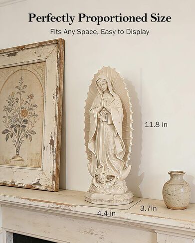 Virgen de Guadalupe Statue, Our Lady of Guadalupe Statue Virgin Mary Figurine, 11.8 Inch Catholic Religious Home Decor Gift for Women, Resin Indoor Outdoor Garden Statuary Religious Décor (Beige) in Saudi Arabia