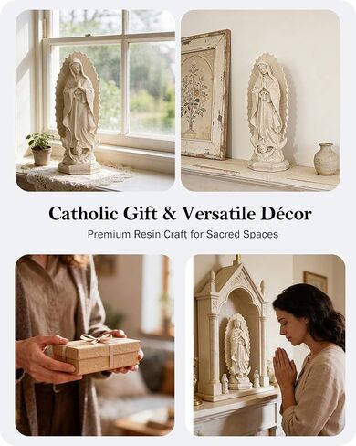 Virgen de Guadalupe Statue, Our Lady of Guadalupe Statue Virgin Mary Figurine, 11.8 Inch Catholic Religious Home Decor Gift for Women, Resin Indoor Outdoor Garden Statuary Religious Décor (Beige) in Saudi Arabia