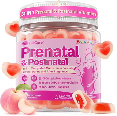 LILICARE Prenatal Vitamins for Women, Prenatal Gummies with 1080mcg Methylfolate, Vegan Omega-3(DHA+EPA), Iron, 450mg Choline, D3, K2, B12, Supports Before During & After Pregnancy, Sugar-Free 60Cts in Saudi Arabia