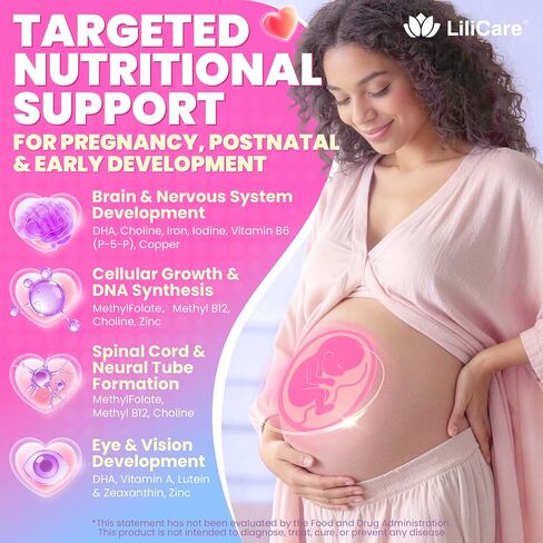 LILICARE Prenatal Vitamins for Women, Prenatal Gummies with 1080mcg Methylfolate, Vegan Omega-3(DHA+EPA), Iron, 450mg Choline, D3, K2, B12, Supports Before During & After Pregnancy, Sugar-Free 60Cts in Saudi Arabia