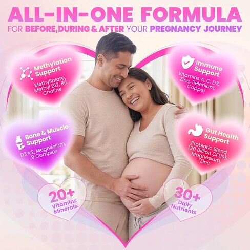 LILICARE Prenatal Vitamins for Women, Prenatal Gummies with 1080mcg Methylfolate, Vegan Omega-3(DHA+EPA), Iron, 450mg Choline, D3, K2, B12, Supports Before During & After Pregnancy, Sugar-Free 60Cts in Saudi Arabia