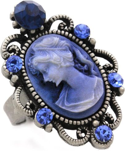 Dark Navy Blue Cameo Ring Adjustable Size Band Women Lady Fashion Jewelry in Saudi Arabia