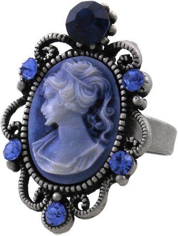 Dark Navy Blue Cameo Ring Adjustable Size Band Women Lady Fashion Jewelry in Saudi Arabia