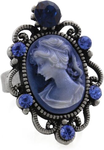 Dark Navy Blue Cameo Ring Adjustable Size Band Women Lady Fashion Jewelry in Saudi Arabia