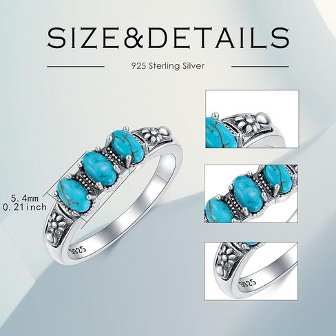Real Turquoise Rings 925 Sterling Silver Genuine Turquoise 3 Stone Ring Vintage Southwestern Jewelry Gifts for Women in Kuwait