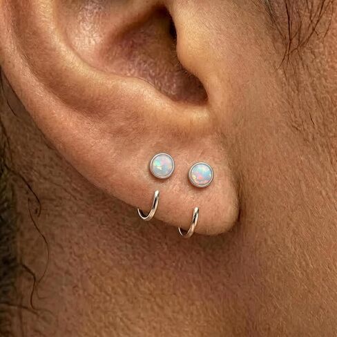 Backless Earrings for Women Opal Half Hoop Pokeless No Back Earrings Piercing Jewelry in Kuwait